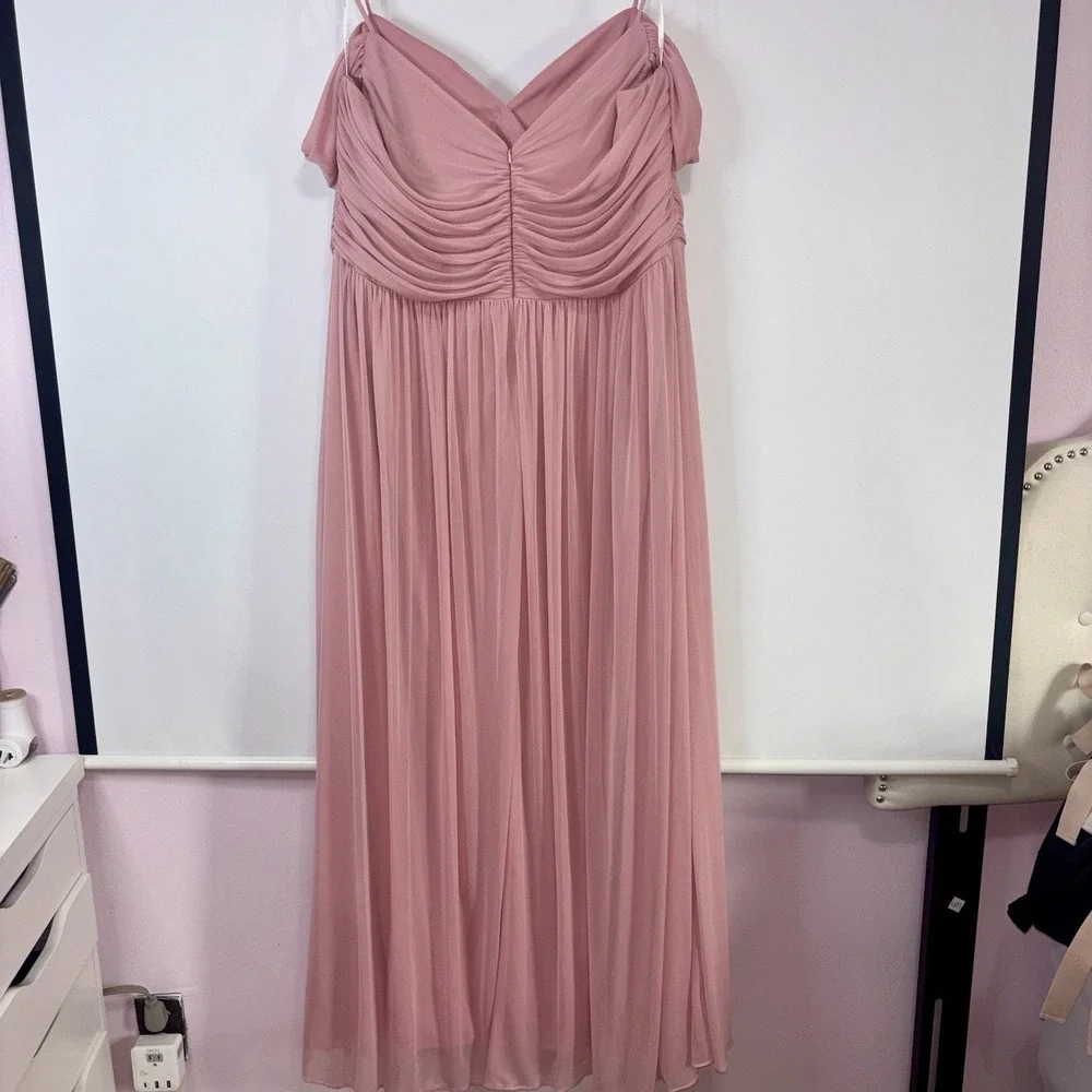 Alfred Sung Chiffon Bridesmaid Maxi Dress Off Shoulder Pink Size 24 D743 - Picture 7 of 10